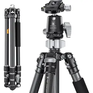 K&F CONCEPT X-Series 68" Lightweight Classic Carbon Fibre DSLR Camera Tripod, 30mm Metal Ball Head, 26.4lbs Load Capacity, Wheel & Camera Accessories for Professional Indoor Outdoor Photography (X254C4+BH-30)