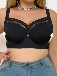 1/2PCS Women's Plus Size Underwire Push-Up Bra, Full Coverage Lift Anti‑sagging Wide Underband Slimming Breathable Bra Adjustable Straps, Medium Support, everyday wear