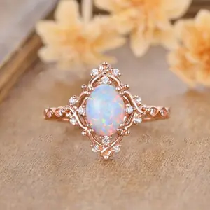 modmints Vintage Natural Opal Stone Solitaire Stackable Ring, Vintage Promise & Engagement Ring for Daily Wear, Vintage Engagement Ring, Elegant Everyday Ring
