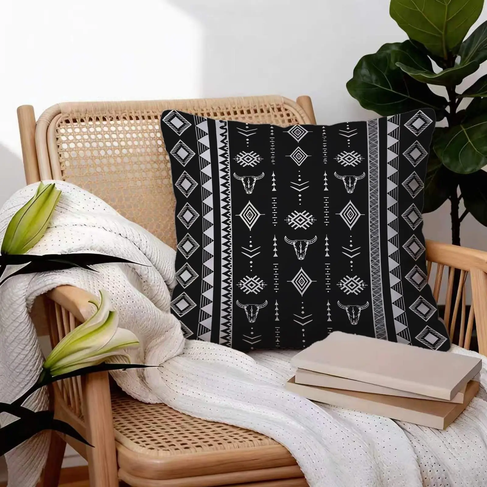 Workwear Western Bull Totem Printed Throw Pillow with Insert, Soft Elastic Rebound Cushion, Washable Removable Cover, Lumbar & Neck Support Pillow, Ergonomic Cushion for Ultimate Relaxation