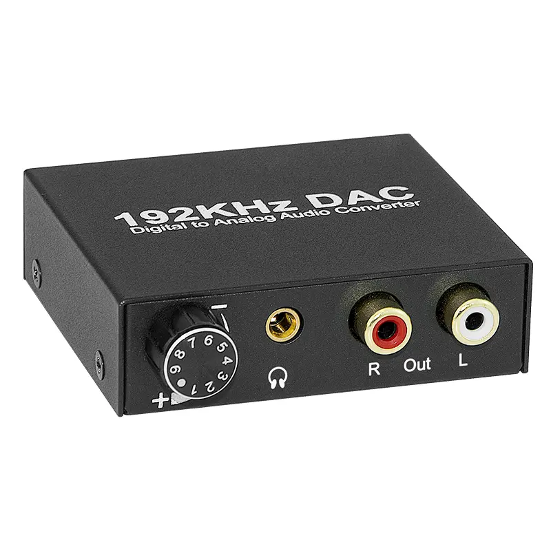 192KHz Digital-to-Analog Audio Converter (DAC) - 61089 Model Aluminum Alloy Optical/Coaxial to RCA L/R, 3.5mm Aux Adapter with Volume Control, Table Mount, Micro USB, Box Packaged for Smart TV, Gaming Consoles