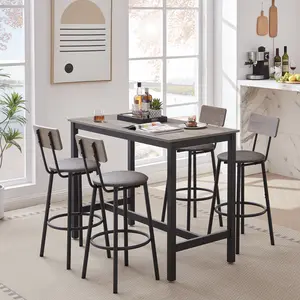 Modern Dining Room Sets with 4 Bar Stools PU Soft Seat and Backrest Grey 47.24L x 23.62W x 35.43H