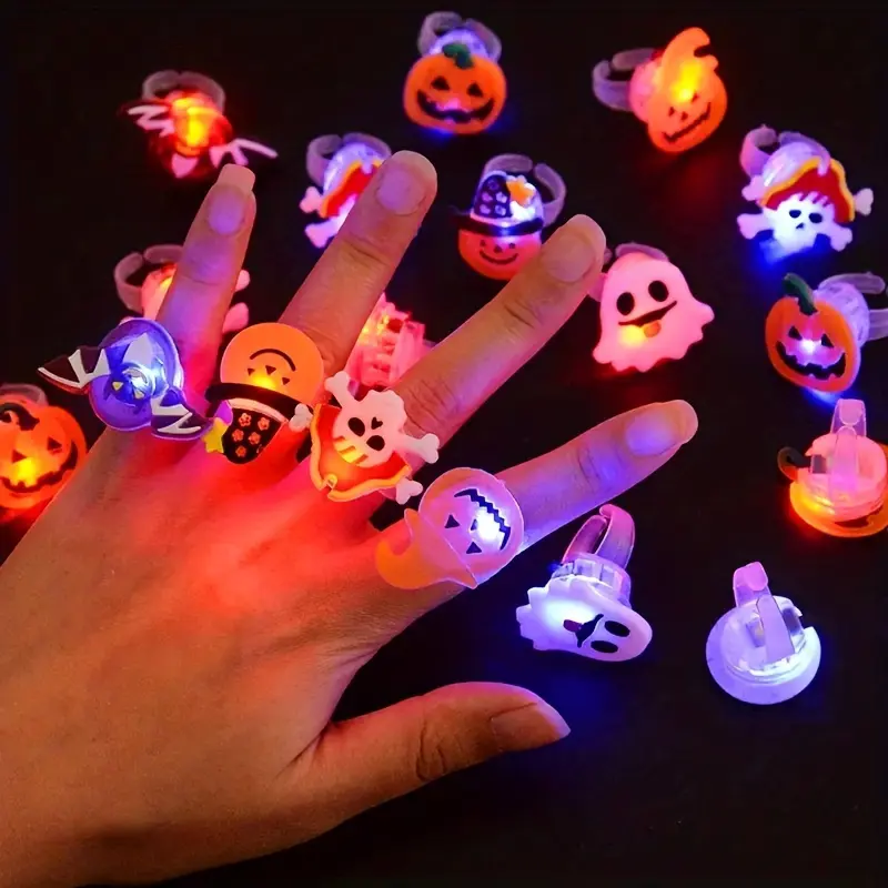 LED Light Up Pumpkin Skull Rings, 20/30/50/100pcs Halloween Party Decorations, Home Horror Props & Festive Gift Supplies for Holiday Gatherings
