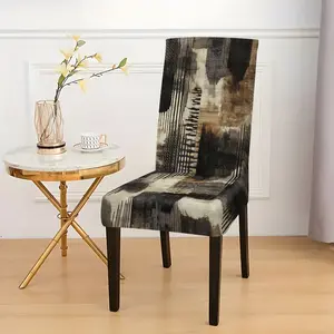 2pcs/4pcs/6pcs elastic chair cover, 2D flat printing, retro pattern design. The elastic chair cover is used to decorate the seat protection cover, and is suitable for restaurants, kitchens, weddings, and parties, Dining Chair Slipcover