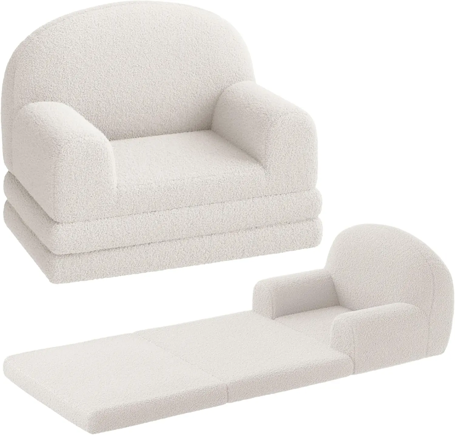 Kids Sofa Chair, 2-in-1 Convertible Toddler Couch Lounge, Comfy Fold Out Teddy Fleece Fabric Children's Sofa Bed for Playroom, Bedroom, Nursery, Gift for Boys & Girls