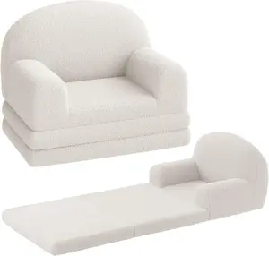 Kids Sofa Chair, 2-in-1 Convertible Toddler Couch Lounge, Comfy Fold Out Teddy Fleece Fabric Children's Sofa Bed for Playroom, Bedroom, Nursery, Gift for Boys & Girls