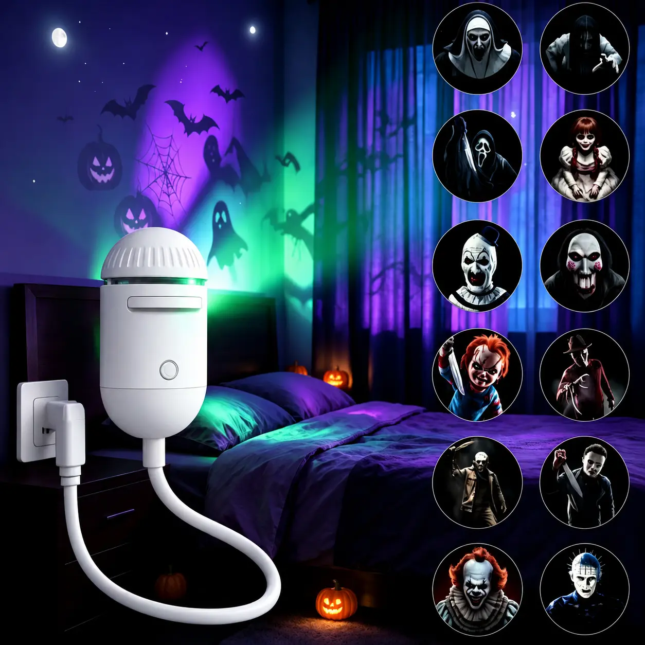 Halloween Decoration Light, Spooky Projector Night Light with 12 Halloween Projection Films, USB LED Rotating Pumpkin Ghost Star Projector Lamp for Home Party Decor