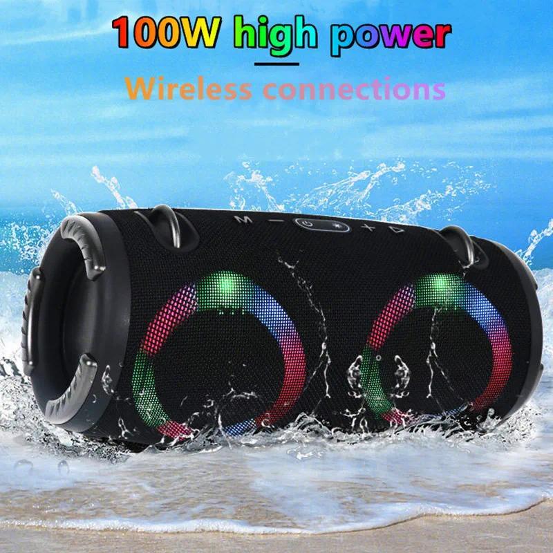 100W High Power Bluetooth Speaker Portable RGB Colorful Light Waterproof Wireless Subwoofer 360 Stereo Surround TWS FM Boombox for Smartphone Audio 23.1 x 9.3 x 12.7CM