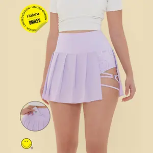 Halara X Smiley® Breezeful™ High-Waisted Pleated 2-in-1 Asymmetric Hem Quick-Dry Mini Sports Dance Skirt with Pockets