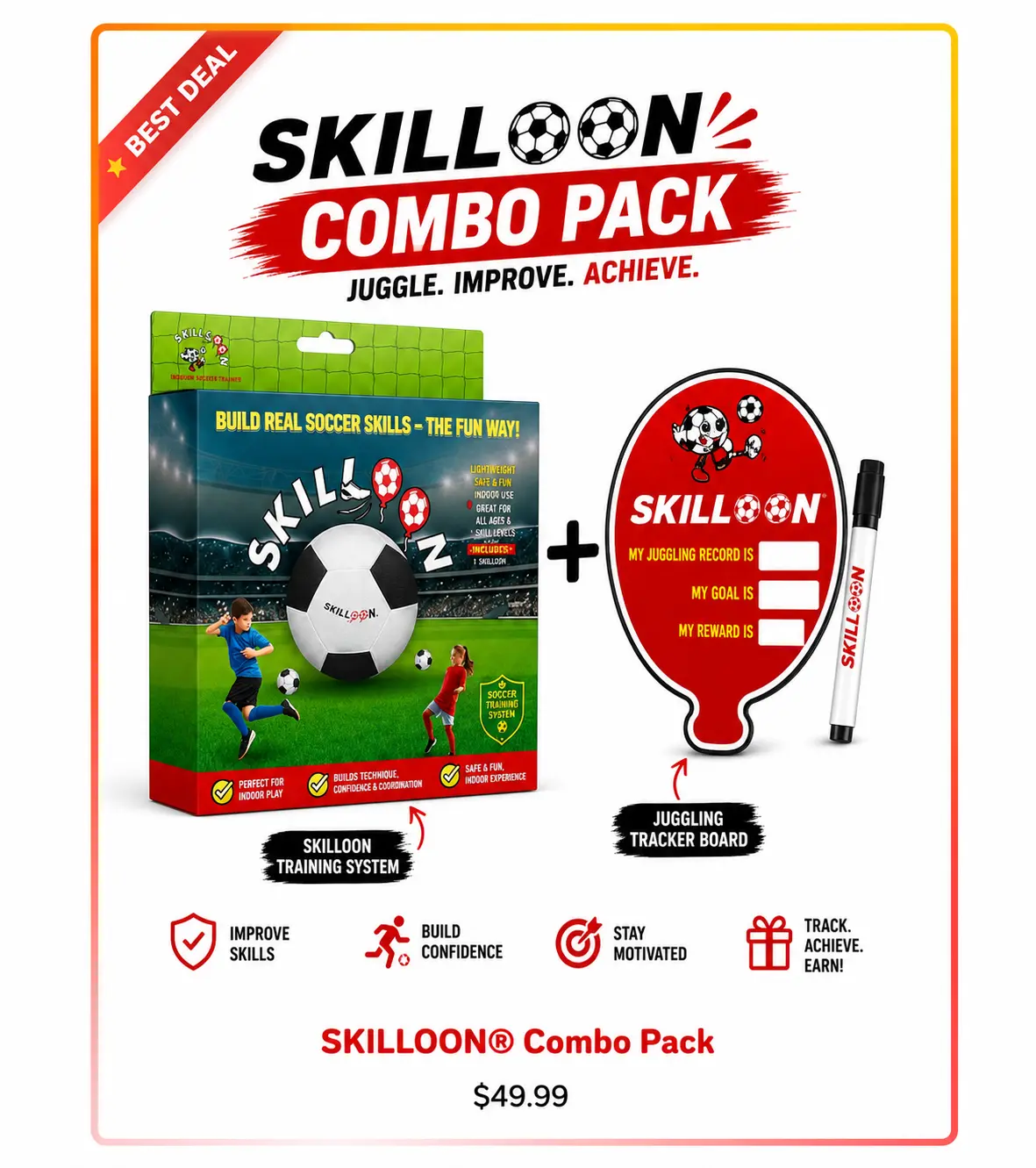 SKILLOON Soccer Juggling Trainer Combo Pack | Indoor Soccer Training Aid with Juggle Tracker
