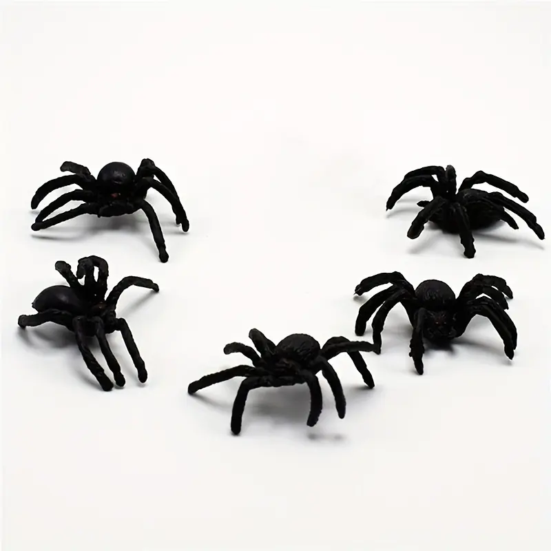 5pcs Flexible Plastic Artificial Imitation Simulation Spiders, Joke Prank Gag, Halloween & Christmas Gifts, Fun Party Decorations, Scary Spider Props