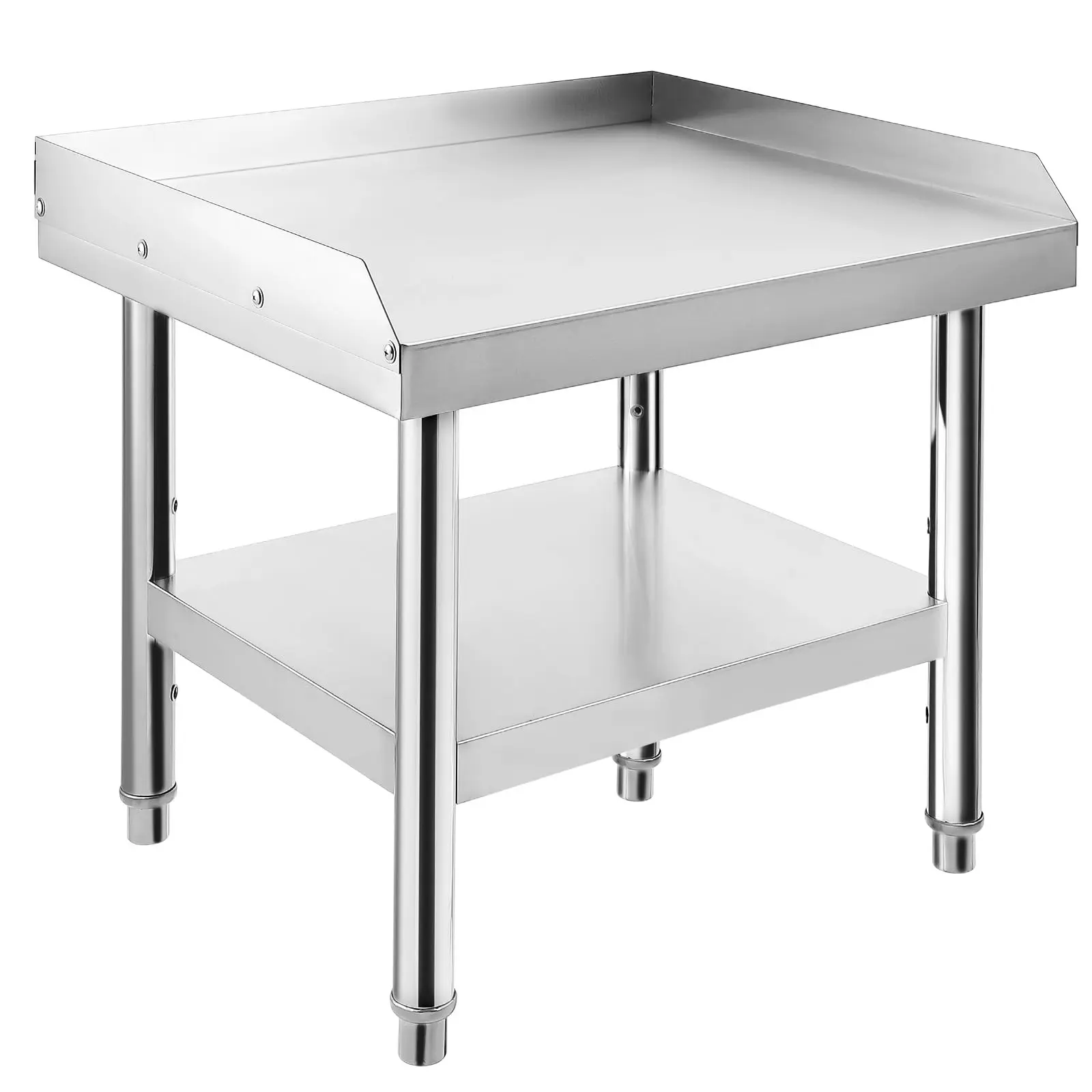 【GARVEE】Stainless Steel Grill Stand Table 24x24x24 inch Heavy-Duty with Adjustable Storage Undershelf, Supports 1000 lbs Top Shelf and 220 lbs Bottom Shelf, 2-Inch Edge Baffle, Easy to Clean, with Wheels for Home and Commercial Use