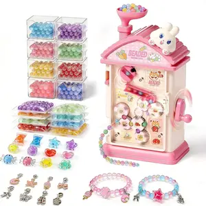 Beaded Bracelet Making Kit for Girls Ages 6-12, Manual Bead Spinner with 800 Beads, DIY Friendship Bracelet Maker, Built-in Storage & Bead Recycler, Kids Crafts Toy No Batteries Required, Pink