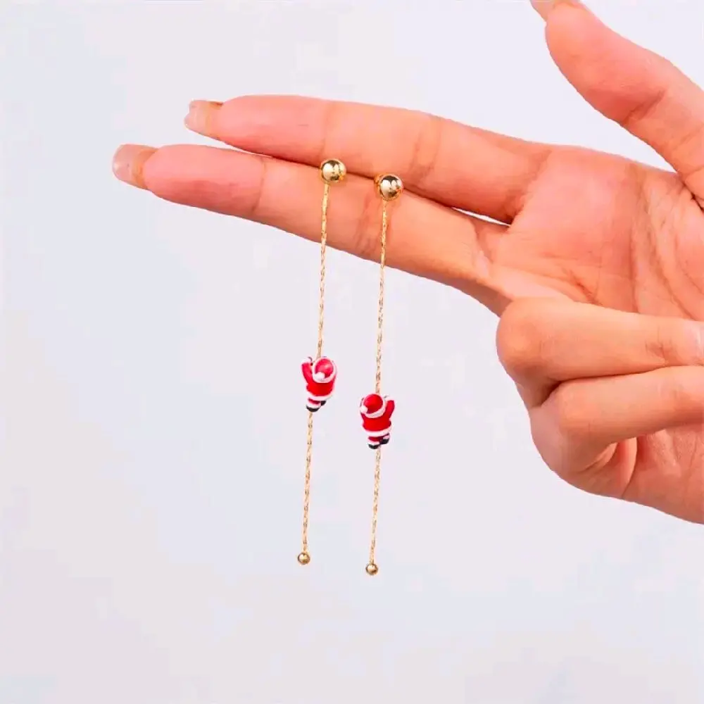 Women's Festive Red & Gold Santa Clause Drop Earrings, Female Fashion Costume Jewelry with Festive Element, Metal Coating, Choking Hazard Small Parts Christmas Gift Accessories