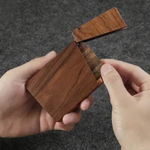 Wooden Box Office Business Card Holder Portable Finishing Desktop Storage Business Card Holder Business Card Case Magnetic - Perfect for Men's Pockets Desk Organizer Desk Accessories