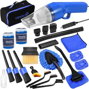 18PCS Car Cleaning Kit Car Interior Detailing Kit with Blue High Power Handheld Vacuum Detailing Brush Set Windshield Cleaner Cleaning Gel Complete Auto Accessories for Men Women