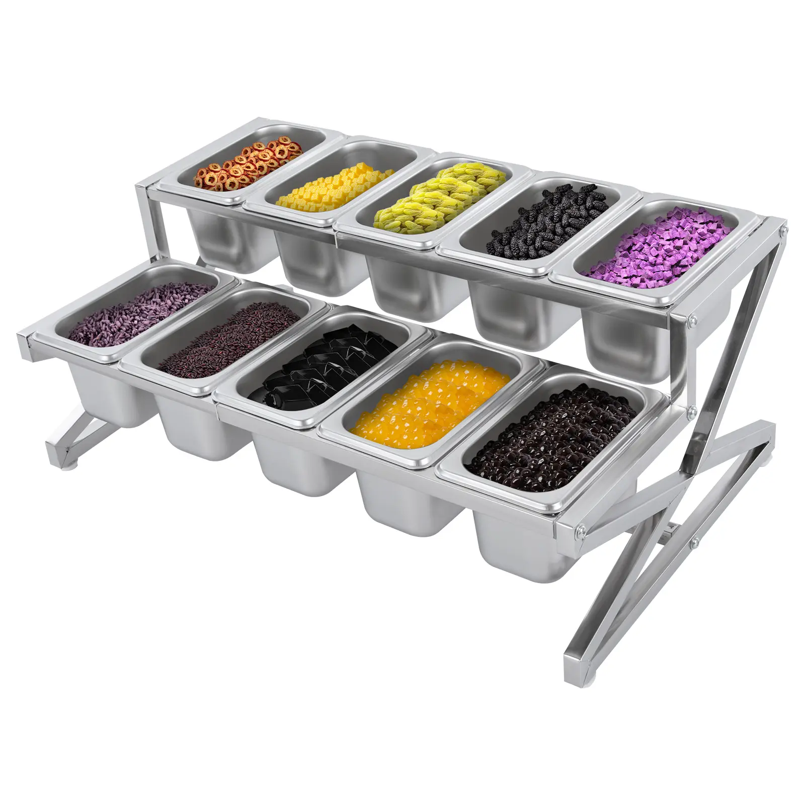 2-Tier Expandable Stainless Steel Spice Rack Set, Heavy-Duty Kitchen Storage Organizer With 10 Pans, Lids, and Ladles for Seasoning & Food Preservation