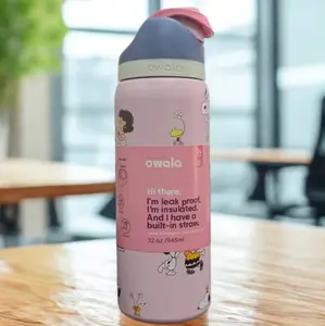 Owala FreeSip 32oz Peanuts Insulated Water Bottle – Keeps Drinks Cold 24H Leak Proof Straw Lid, Cute Kawaii Cup Mother’s Day Gift for Mom