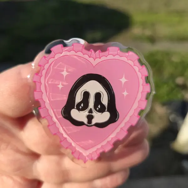 Killer Cutie Ghostface Phone Grip, Pink Heart Scream Griptok, Kawaii Horror Magnetic Stand, Creepy Cute Slasher Accessory, Pastel Goth Ghostface Gift mount