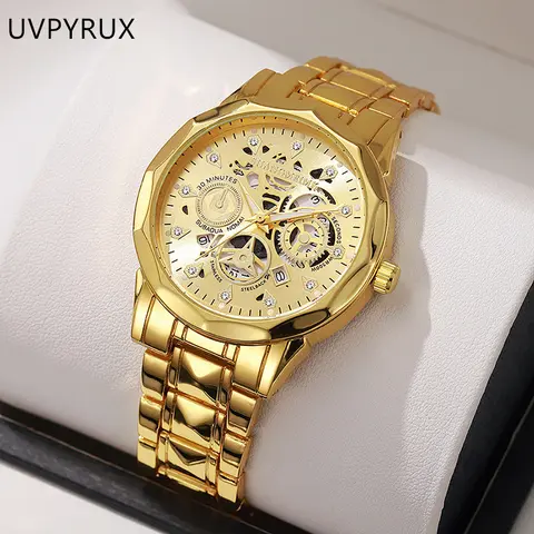 Men's Automatic Quartz Openwork Analog Wristwatch - Alloy Strap, Luminous, Splash-Ready, Quartz Accuracy, Less Fuss, Business & Fashion Dual-Use Daily Wear Watch