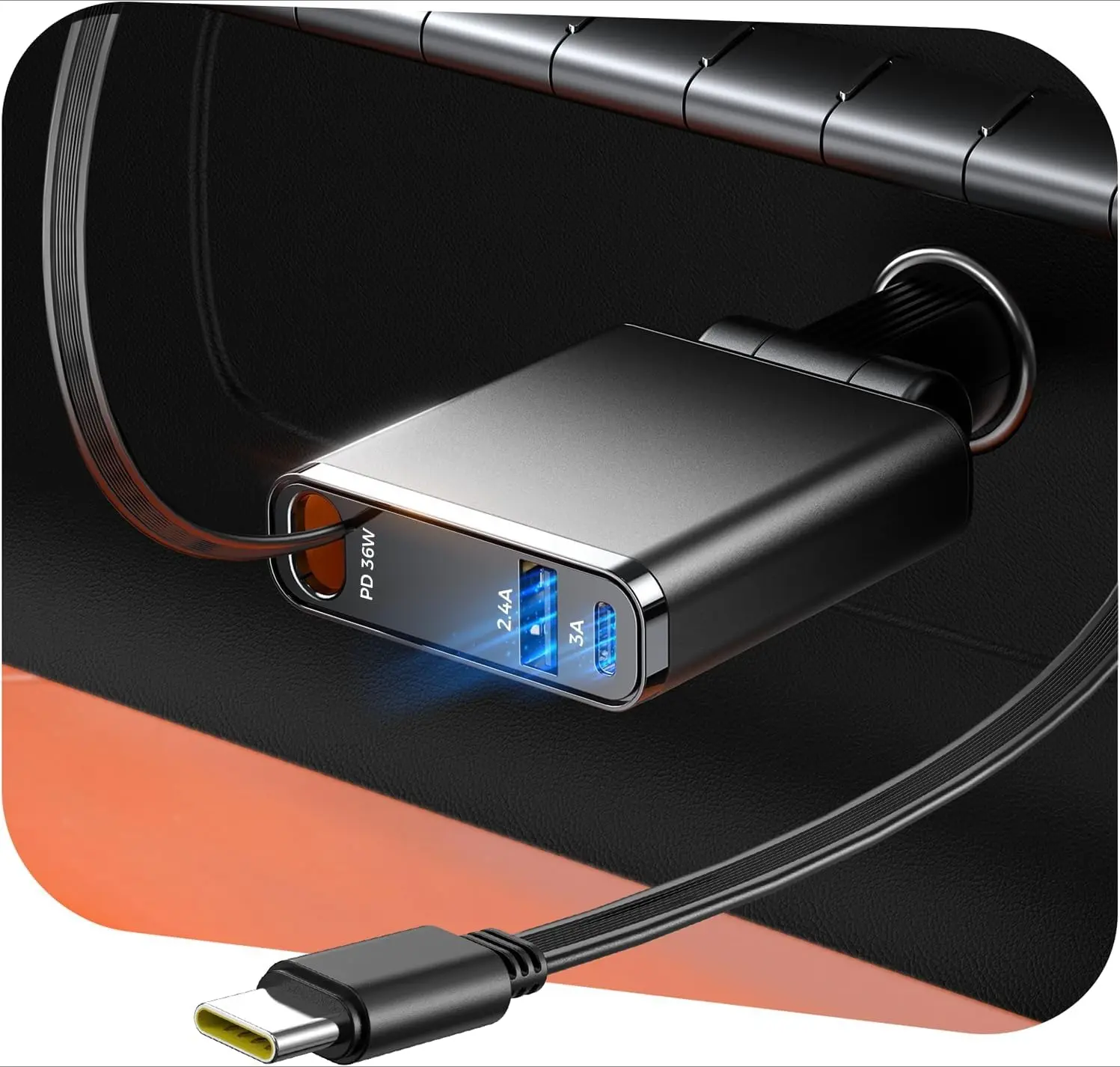 DIBMS 36W USB C Car Charger, Fast Charging Ultra-Slim Retractable Type C Car Charger with Ultra-Compact 180° Adjustable Plug, Car Accessories Adapter for iPhone 17/16/15, Samsung