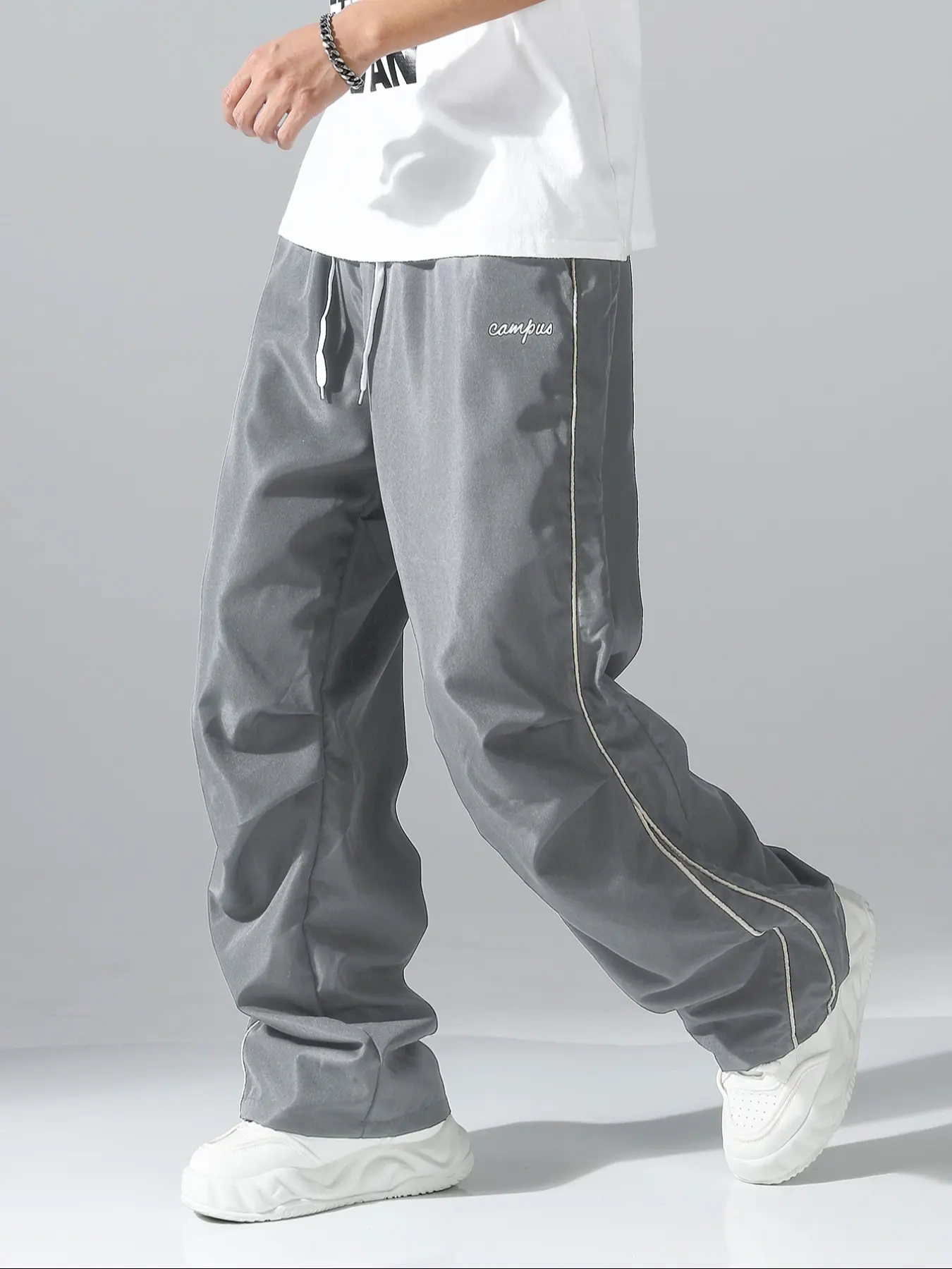 Men's Casual Fitted Pants Trouser with Drawstring Waist, Comfortable Breathable Fabric Design, Suitable for All Seasons, Daily Wear Essential, All Seasons Trousers
