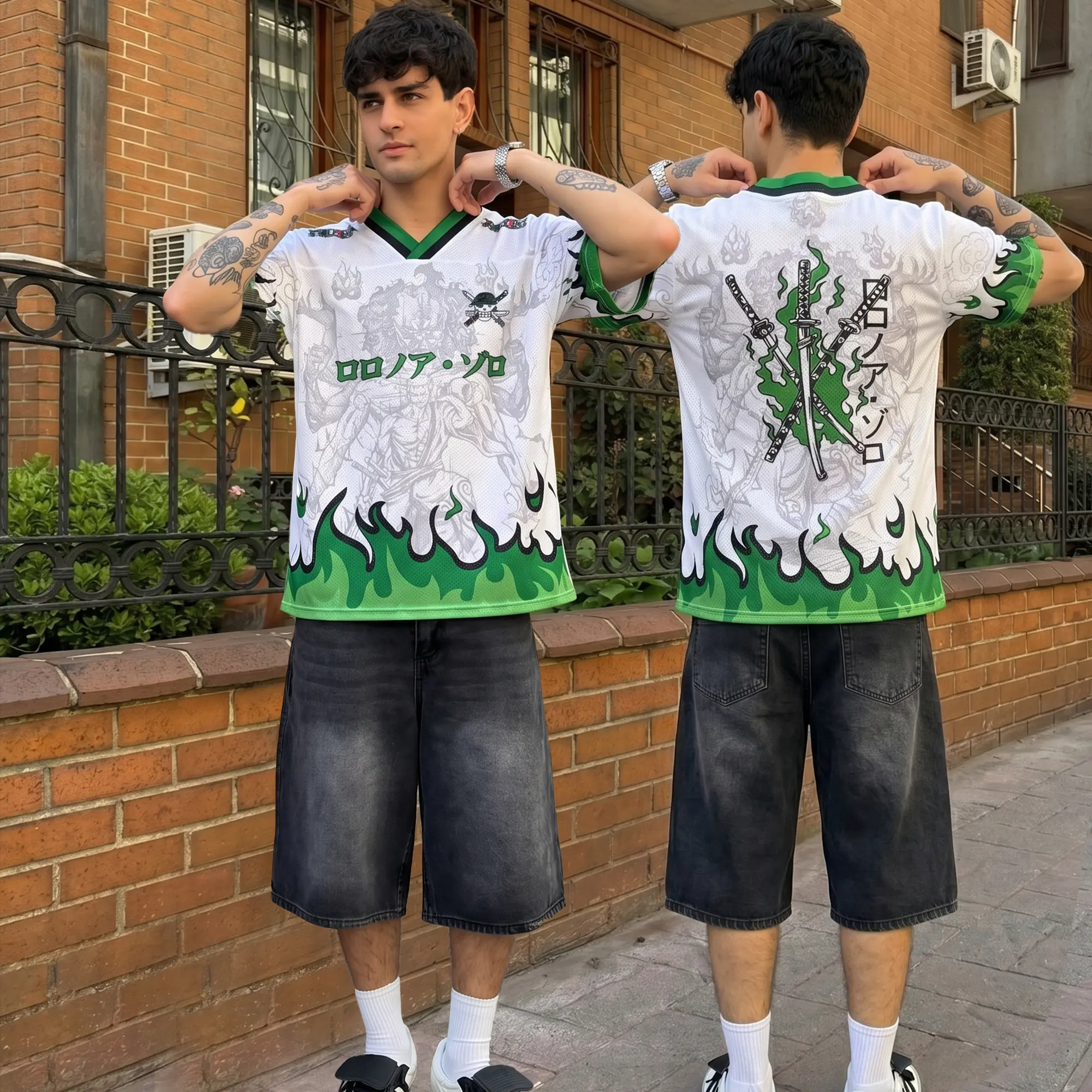Pirate V-Neck Mesh Football Jersey, Anime Jersy