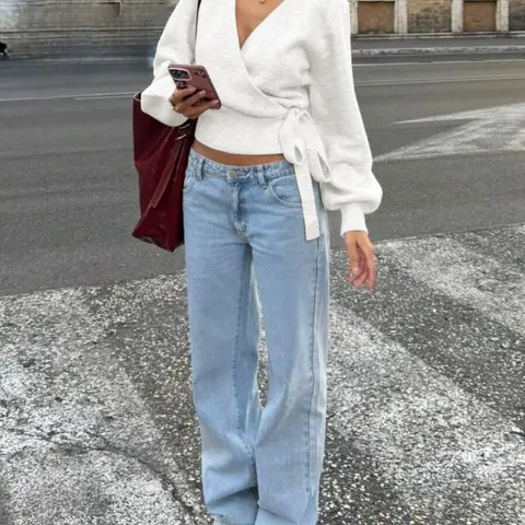Women's Fall Winter Thick Knitted Fitted Wrap Long Bell Sleeve Sweater Knitwear, Tops, Womenswear Casual Home Office Travel Essential, Versatile for Various Occasions