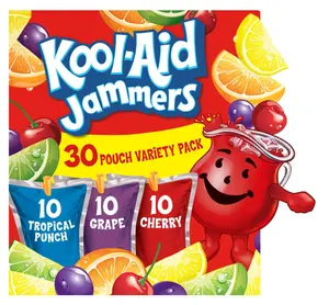 Kool-Aid Jammers Tropical Punch, Grape & Cherry Flavored 0% Juice Drink Variety Pack, 30 ct Box, 6 fl oz Pouches