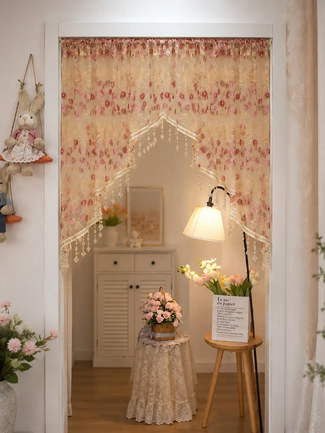 Rustic Floral Embroidered Sheer Curtains - Vintage lace arched valances with beaded tassels, perfect for bedrooms, porches, kitchens, and as room dividers. A must-have for home renovations and rentals(Does not include a telescoping pole)