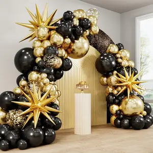 140pcs Black & Gold Balloons Arch Kit, 5-18" Metallic, Confetti Latex for Party Decorations