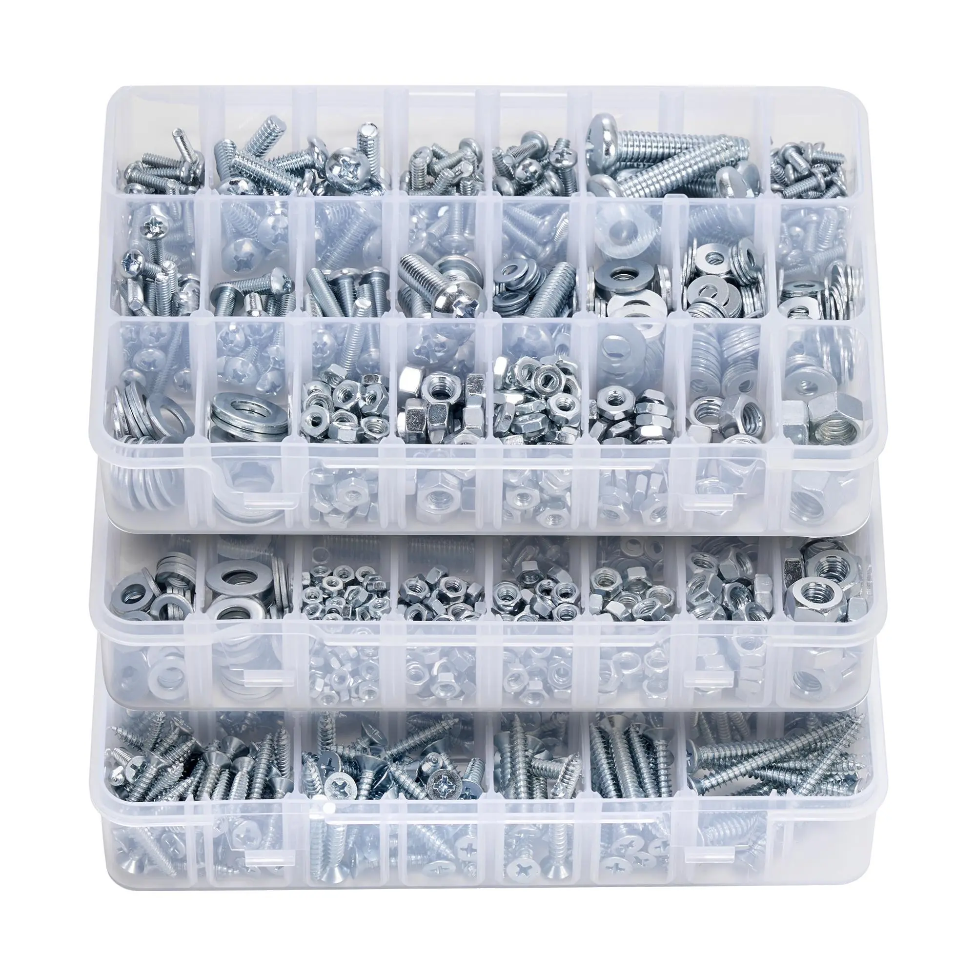 VEVOR 2250 Pcs Bolts and Nuts Assortment Kit, Metric + Imperial Machine Screws and Flat Washers, Alloy Steel M3/M4/M5/M6/M8 Multiple Size, for Equipment/Vehicle Assembly,Galvanized White#BackToSchool