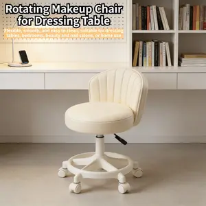 Makeup Chair, Home Makeup Chair, Vanity Swivel Chair, Beauty Nail Rolling Stool, Height-Adjustable Mute Backrest Chair, Home Computer Chair, Smooth Easy to Clean, Vanity/Bedroom/Beauty Salon, Must-Have for Makeup & Work, Adjustable Office Chair