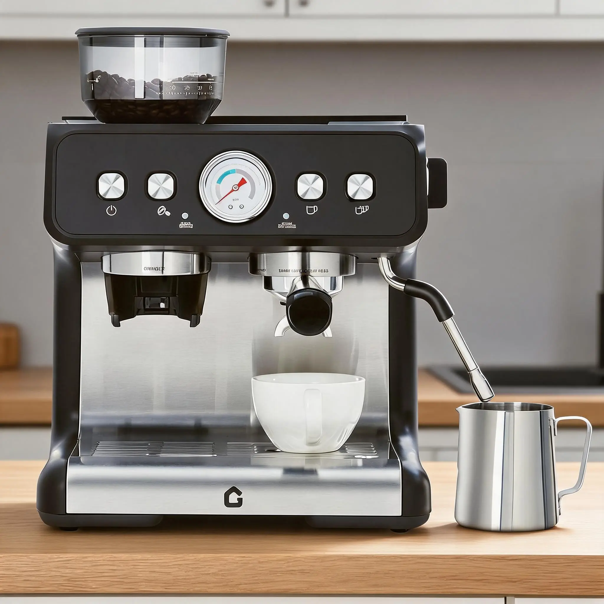Garvee 20-Bar Stainless Steel Italian-style Machine w/ Built-In Grinder - Steam Wand for Latte/Cappuccino, Adjustable Shot Volume, 2.8L Removable Tank - Home/Office