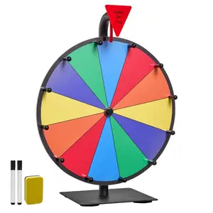 【DealsForYouDays】 12-in Spinning Prize Wheel with Stand, 12-Slot Tabletop Fortune Roulette with Dry Erase Surface, 2-Marker Set, 6-Color Easy-Assembly Hand Tool for Party, Trade Show Events, Markers Setdealsforyoudays