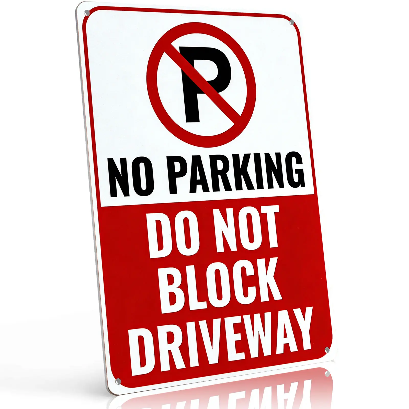 8x12 Inch Aluminum "No Parking Do Not Block Driveway" Metal Sign – Firm Red/White Warning Wall Art for Driveway, Home & Business. Bold Text & Symbol, Rustproof & Durable. Great for Preventing Driveway Blockages.