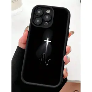 Apple Jesus 1pc Black Cross Pattern Anti-Shock Anti-Fingerprint  Phone Case Compatible With Iphone 15/15 Plus/15 Pro/15 Pro Max/11/12/13/14 Pro Max/XS/XR/11 Pro/11 Pro Max/12 Pro/12 Pro Max/13 Pro/13 Pro Max/14 Pro/14 Pro Max/14 Plus/7 Plus/8 Plus/8/SE 2