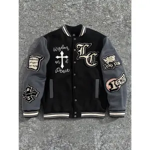 Men's Letter Graphic Color Block Varsity Jacket Long Sleeve Y2k Streetwear Baseball Jacket