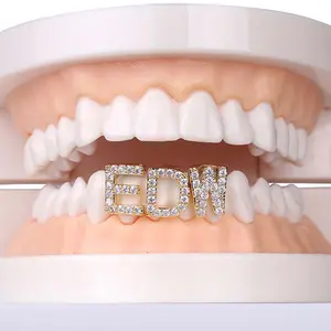 Y2K zircon capital letters hip hop braces grillz single golden tooth couple gift party jewelry