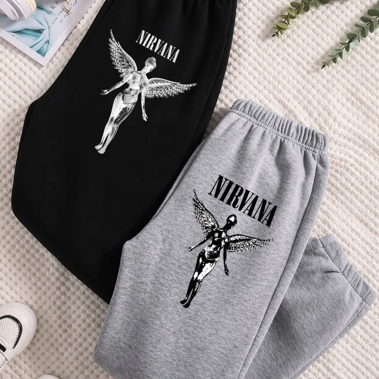 Vintage Nirvana Band logo Sweatpants, Cotton Graphic Sweatpants, Perfect Outfit For Outdoors, Menswear, Womenswear, Fit for Men and Women All Seasons Basics, Trending 26  8