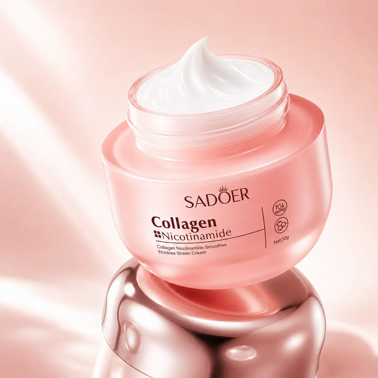 SADOER Pink Collagen Face Cream | Niacinamide Hydrating Moisturizer | Lightweight Daily Skin Care Cream for Soft, Radiant Skin