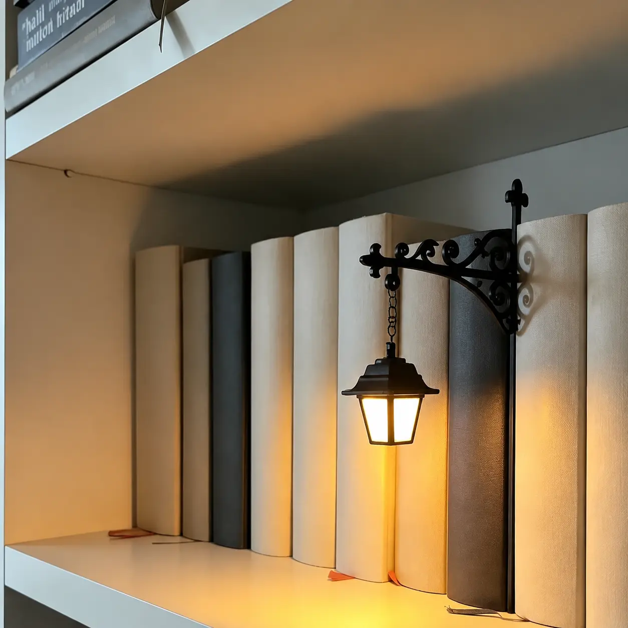 Ghost Lantern Night Light, Miniature Hanging Book Nook Lamp with Warm LED for Bookshelf Decor, Halloween Gift for Book Lovers