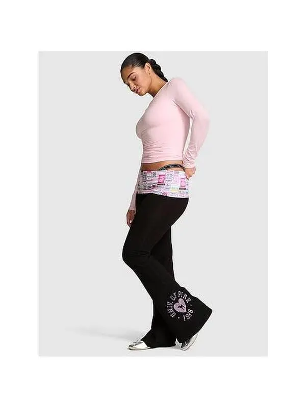 PINK All-Day Cotton™ Foldover Flare Leggings PINK All-Day Cotton™ Foldover Flare Leggings