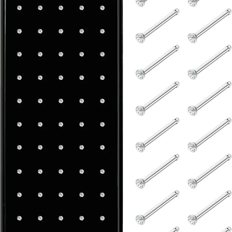 60Pcs Hypoallergenic Stainless Steel Nose Studs for Women Men Sparkly CZ Small 22G Nose Studs Rings Piercing Chic Body Jewelry 1.5mm 2mm 2.5mm Nose Piercings Kit Nose Rings Set