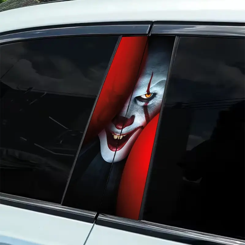 2 scary clown themed car stickers easy peeling B-pillar protection, durable and anti-aging, ideal for personalized decoration and protection of your vehicle, eye-catching visual effects, peelable stickers, Decal for cars, Car Decals, Automotive Decals