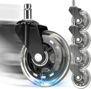 FOH Office Chair Wheels Replacement Set of 5 Heavy Duty Rubber Casters for Carpet & Hardwood Floors Noiseless Game Chair Rollers Smooth Rolling Desk Chair Casters for Work