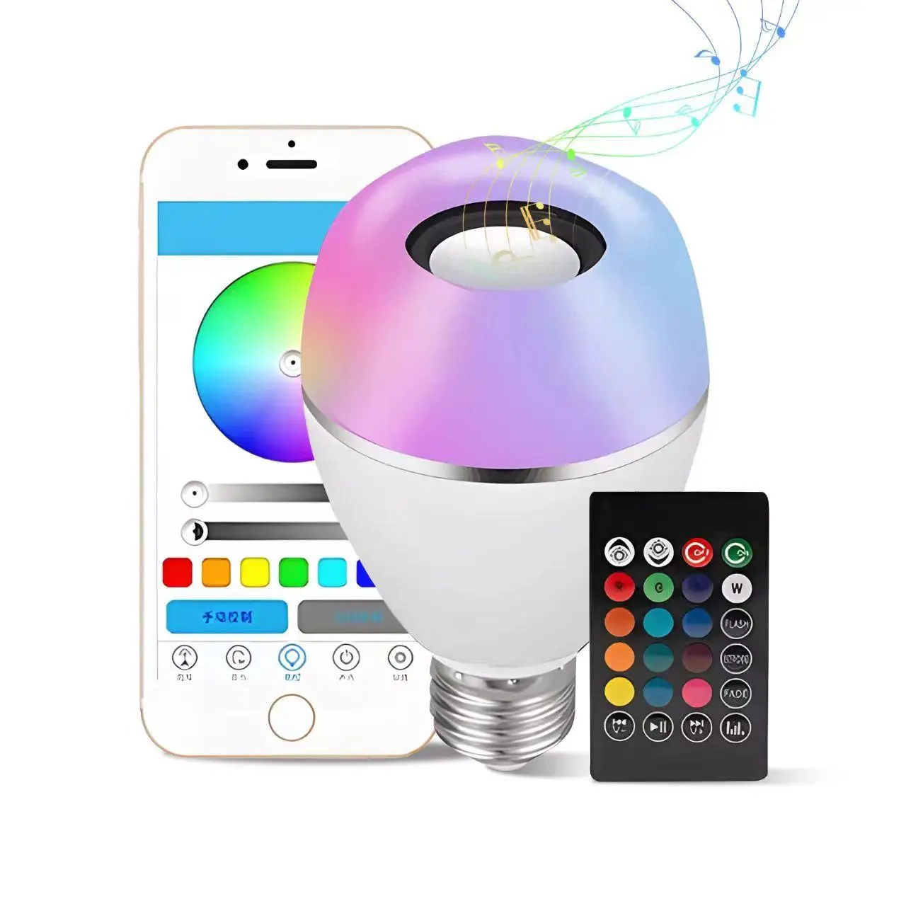 LED Music Light Bulb with E27 Base, Bluetooth-compatible Smart Color Changing Light Bulb with Remote Control, Dimmable Light Bulb for Home Decor, Wireless Light Bulb, Smart Led Lighting, Electronic Led, Color Changeable Led