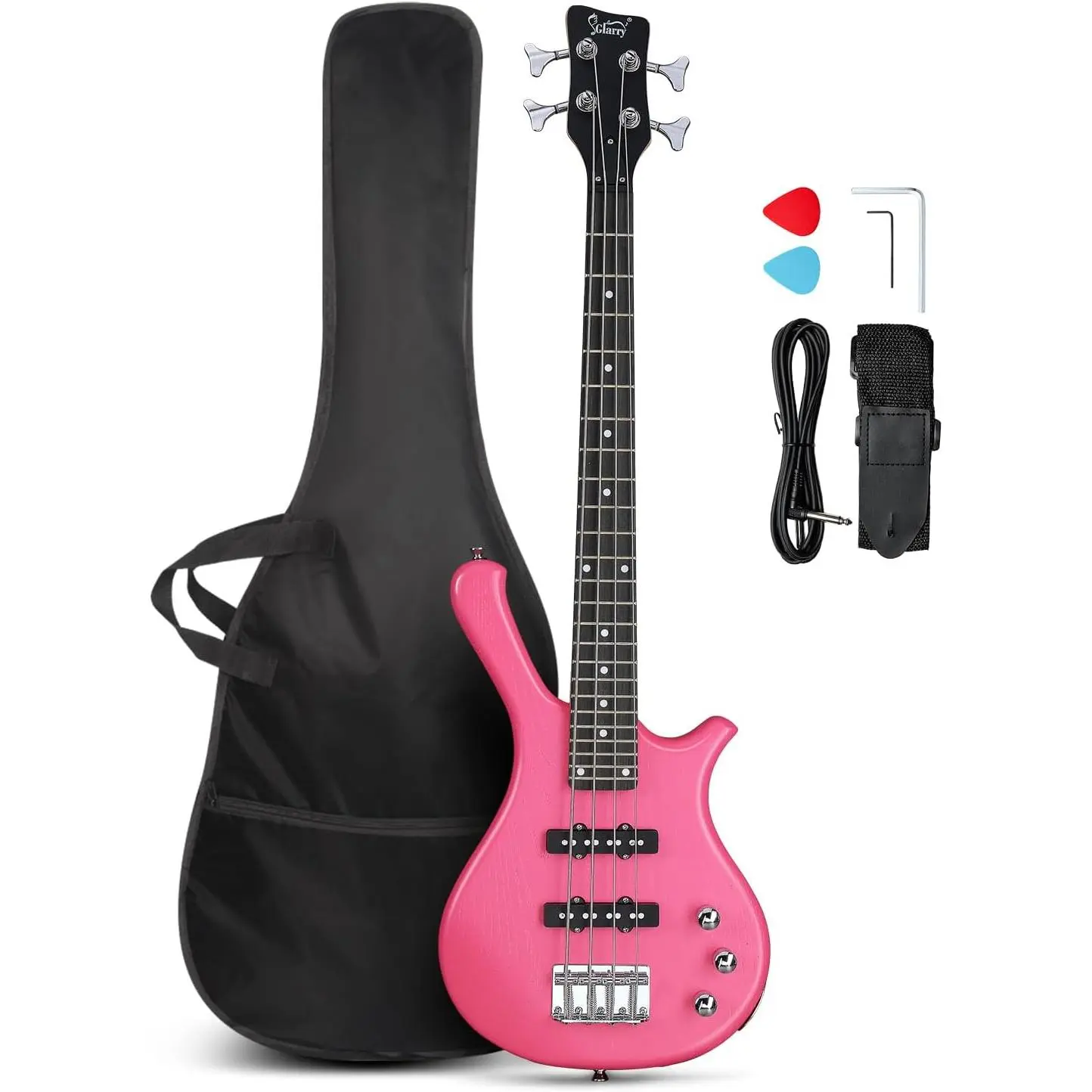GLARRY 4-String Electric Bass Guitar with Powerful Bass & Pickups, 36-in Beginner Kit Including Cable, Strap, Bag for Beginners & Travel Use, Wrench Tool, Plectrums