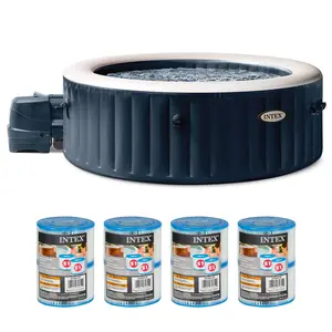 Intex PureSpa Plus Portable Inflatable Hot Tub Jet Spa w/ 12 Filter Cartridges