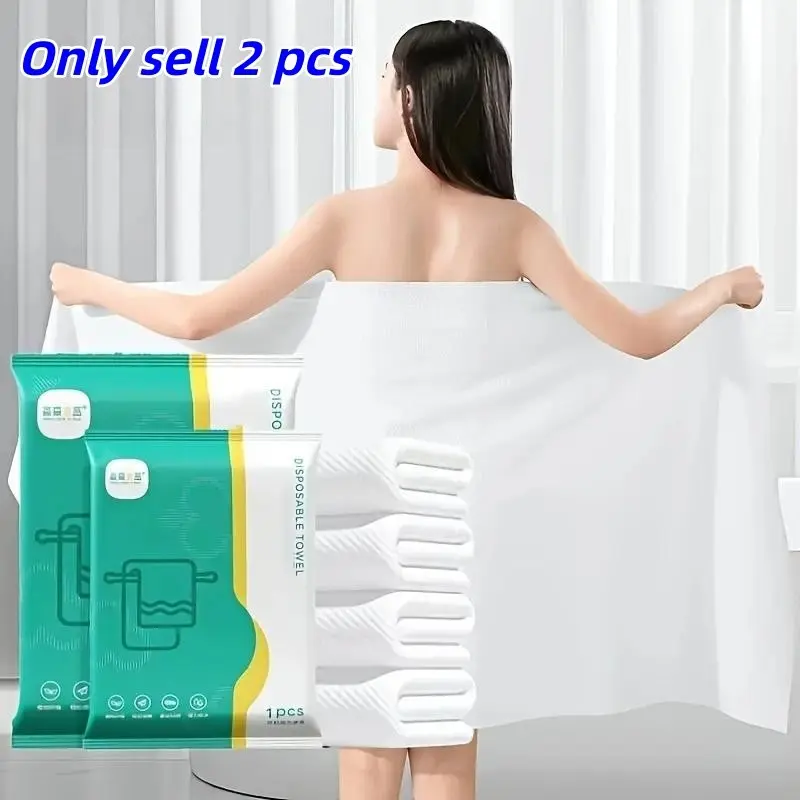 Disposable Bath Towel, Single Use Towelette, 2 Counts/set Portable Compressed Bath Towel, Thick Face Towel for Travel, Individually Wrapped Hotel Supplies, Disposable Towels, Bathroom Towels